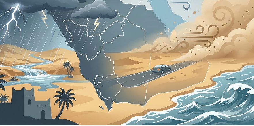 أمطار غزيرة وسيول محتملة ورياح مثيرة للغبار على معظم مناطق المملكة الأربعاء