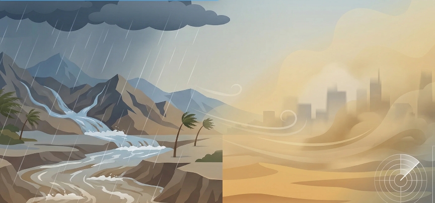 أمطار غزيرة وسيول على عسير وجازان ونجران واستمرار الغبار على مناطق واسعة الأحد