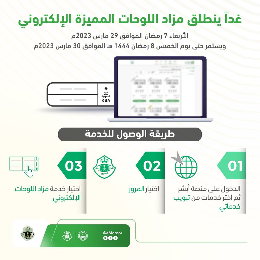 غدًا.. المرور السعودي يطرح مزاد اللوحات المميزة عبر "أبشر"